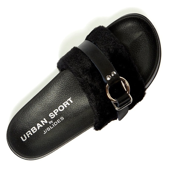Urban Sport J Slides Super Soft Faux Fur Sandals Shoes Slip Ons NIB - Picture 2 of 9